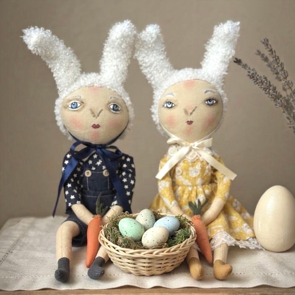 Joe Spencer Gathered Traditions Brixton & Babble Bunny Dolls Boy & Girl Pair